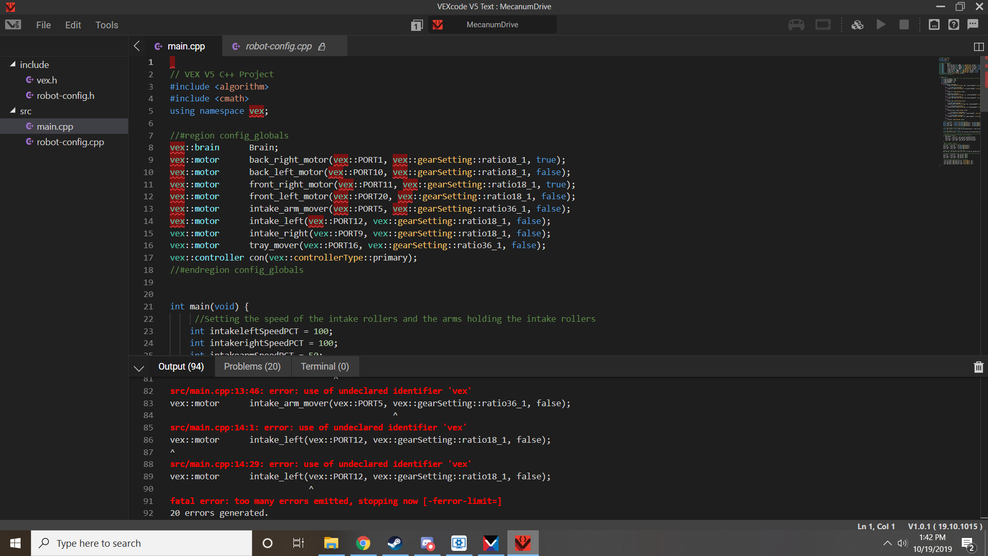 Red highlighting when transferring code - VEXcode Pro V5 Text Tech ...